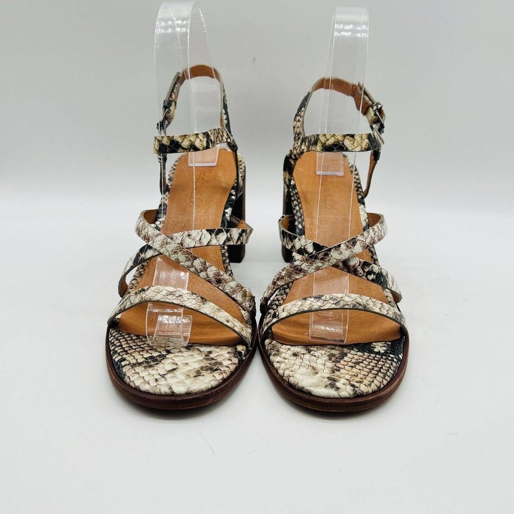 Madewell Womens 7.5 Gray Leather Snake Print Block Heel Strappy Shoes EUC - Picture 9 of 12
